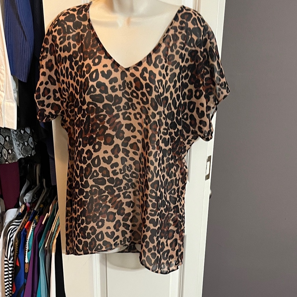 Show me Your Mumu Sheer Body Leopard Print V-Neck Women's Top